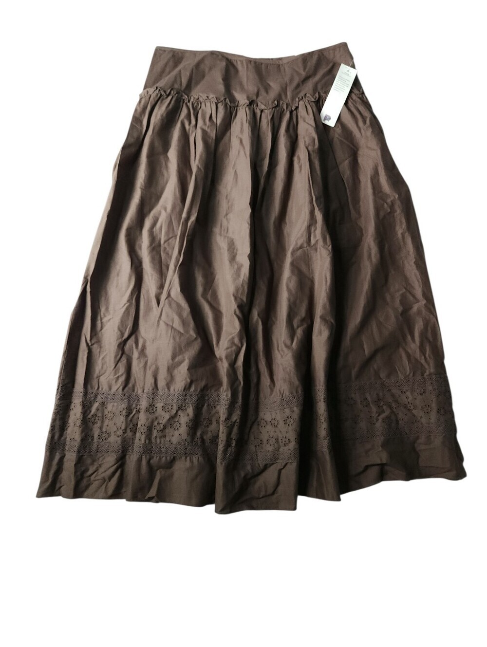 New 2000s Brown Cottage Prairie Western Eyelet Crochet Skirt Sz 8 Petite